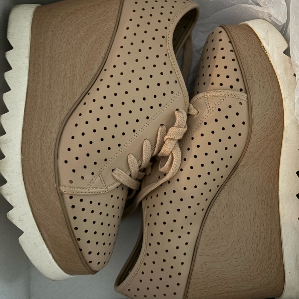 Beige Perforated Platform Sneakers